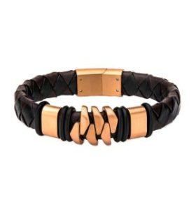 INOX Rose Gold Steel and Leather Bohemian Bracelet