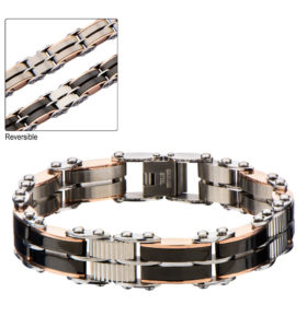 INOX Thick Reversible Steel, Rose Gold Plated, and Black Bracelet