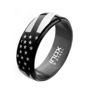 Steel and Black Plated Spinner American Flag Pride Rings