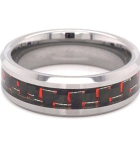 Tungsten / Red Carbon Fiber inlay ring