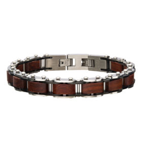 Stainless Steel with Red Sandal Wood Link Bracelet