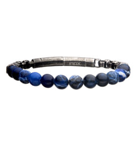 INOX Steel Cord Bracelet with Blue Sodalite Beads