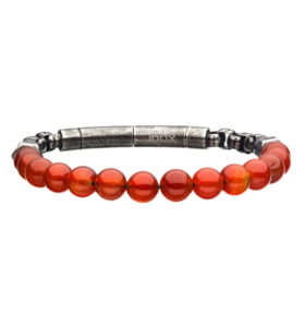 INOX Steel Cord Bracelet with Red Agate Beads