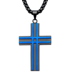 INOX Black and Blue Cross Pendant