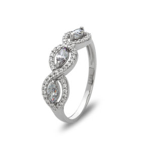Sterling 3 Stone Halo Ring