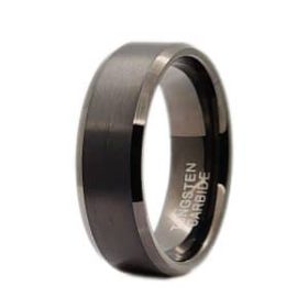 Black Plated Brushed Tungsten Band with Bevel