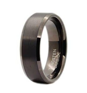 Black Plated Brushed Tungsten Band with Bevel