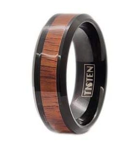 Black Plated Tisten Band with Genuine Wood Inlay