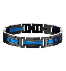 INOX Black and Blue Bracelet with CZ Gems
