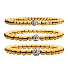 Set of 3 Stackable Gold Plated Steel Beaded Bracelets