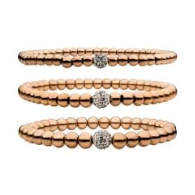 Set of 3 Stackable Rose Gold Plated Steel Beaded Bracelets